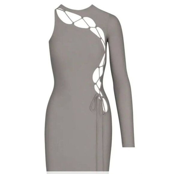 Skims Chrome Gray One Shoulder Lace-Up Mini Dress, 4X, NWT - Picture 4 of 9